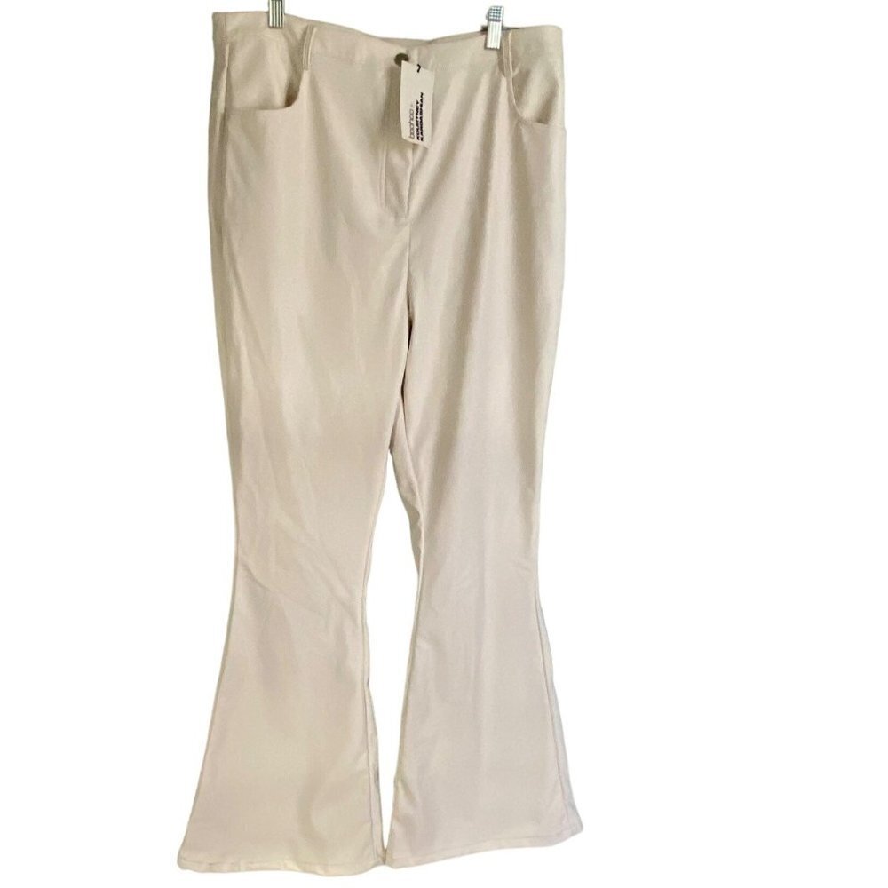 Boohoo by Kourtney Kardashian Faux Leather PU Flared Trousers Size 12 NEW NWT